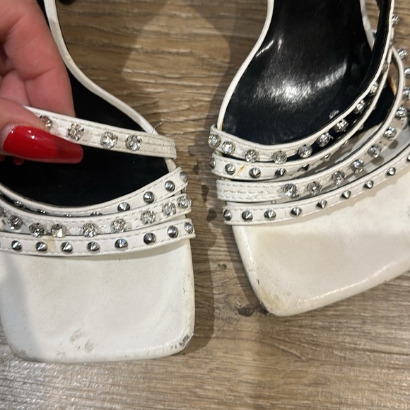 MOVING SALE Zara White Square Toe Strappy Studded Heels - Picture 11 of 12
